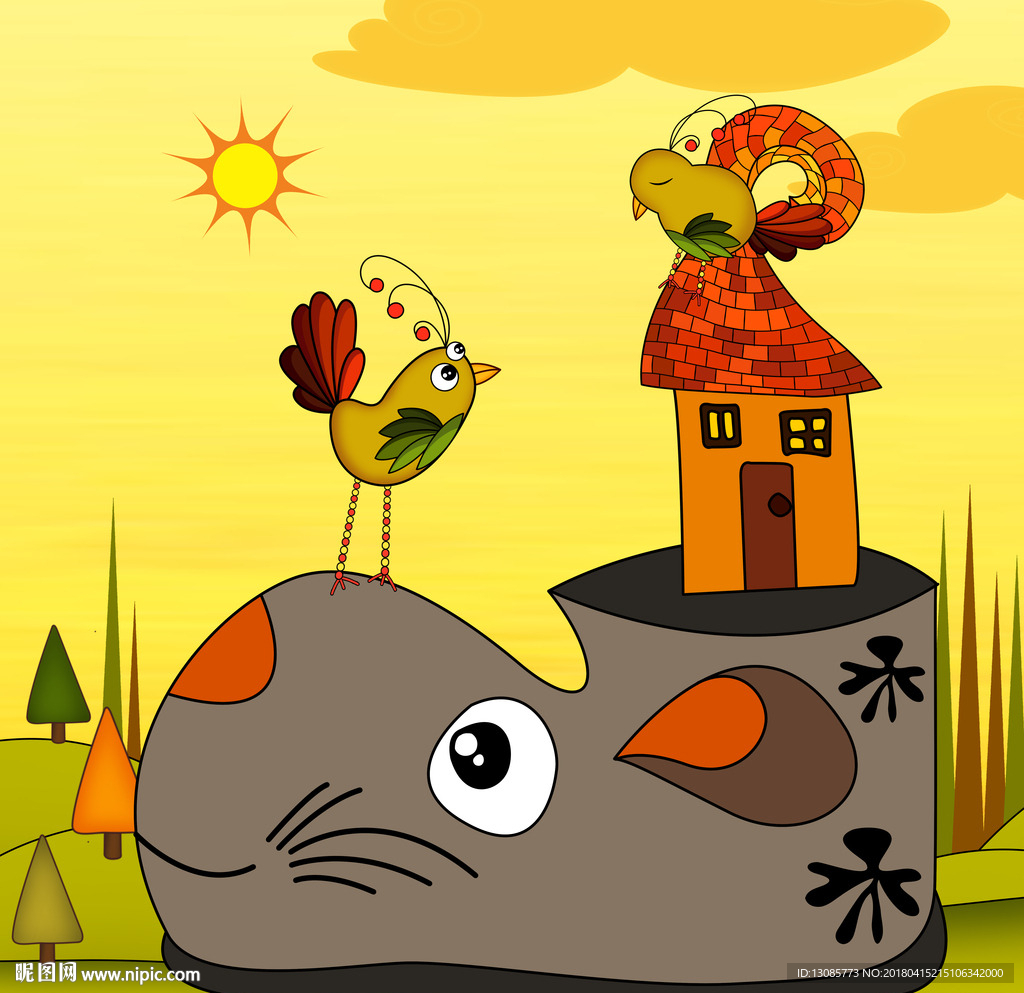 卡通鞋房子小鸟