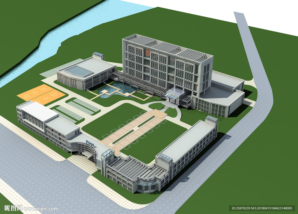 3D现代建筑电力模型