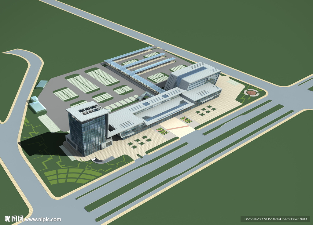 3D车站鸟瞰建筑模型