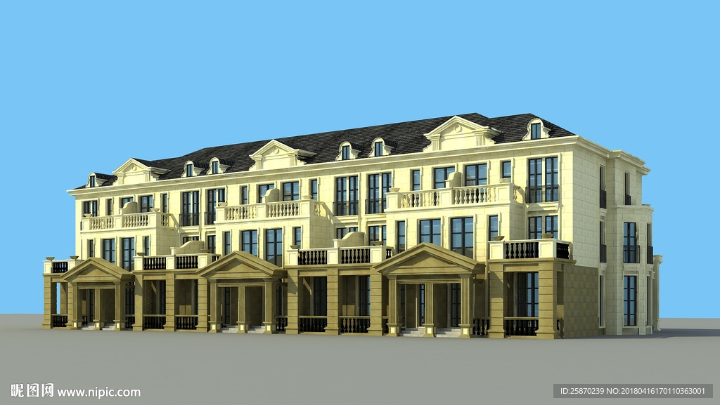 3D欧式排屋别墅