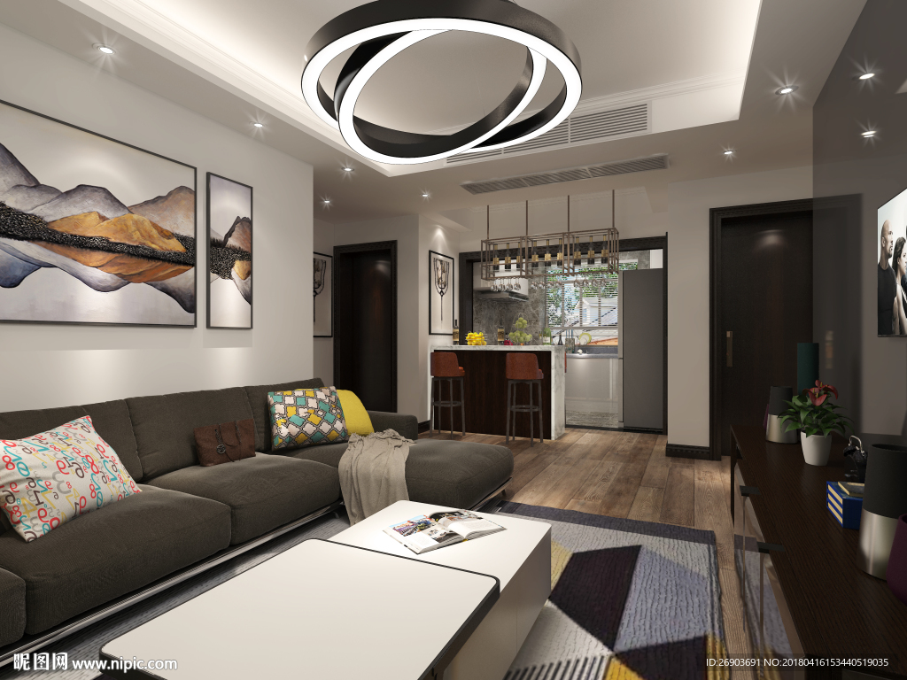 室内设计 现代客厅吧台效果图