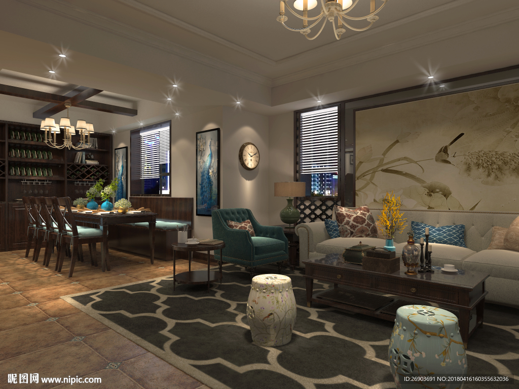 室内设计 美式客厅效果图