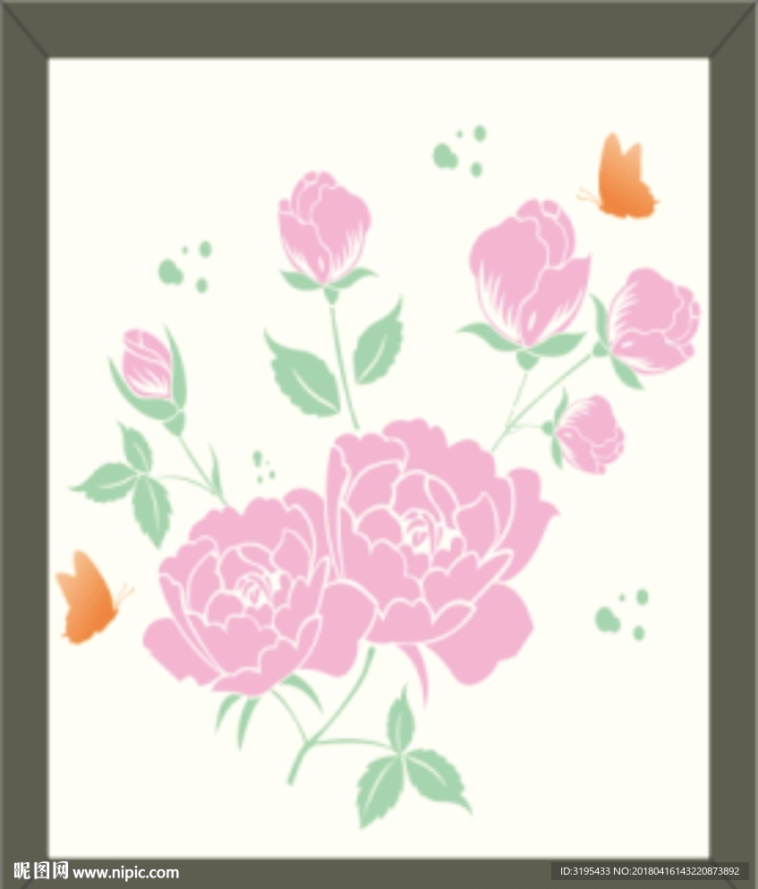 玫瑰花 蝴蝶 硅藻泥图案