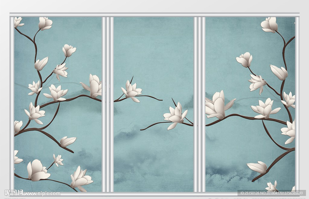 新中式玉兰花移门