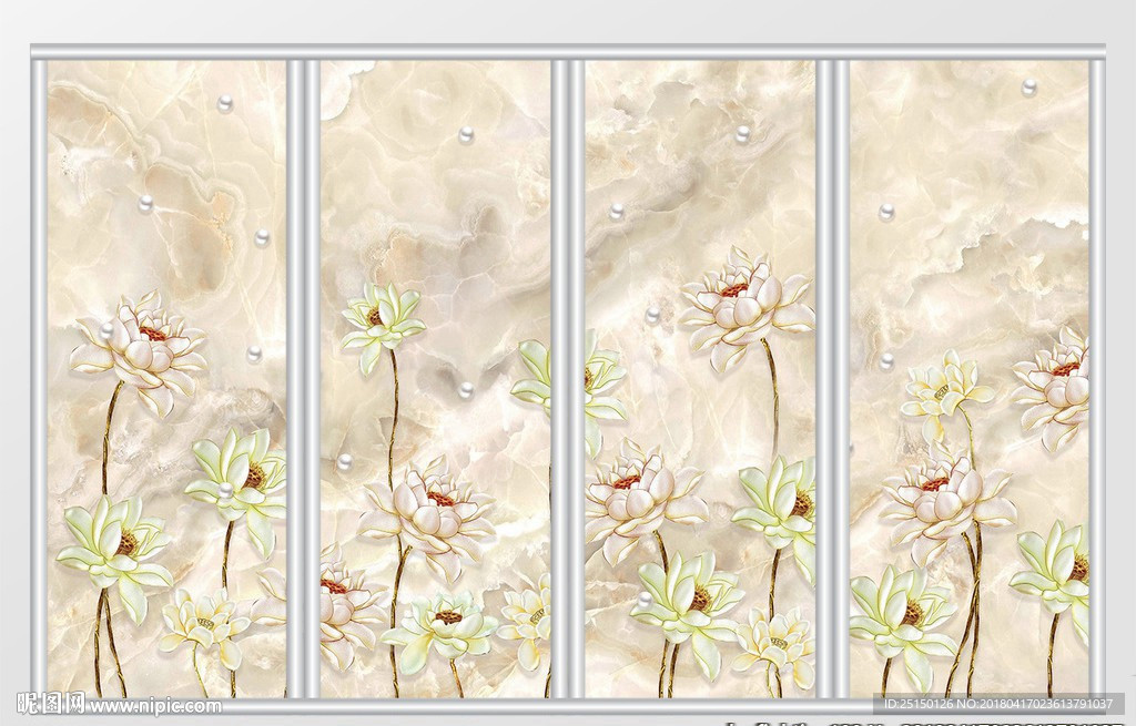 现代简约立体荷花移门