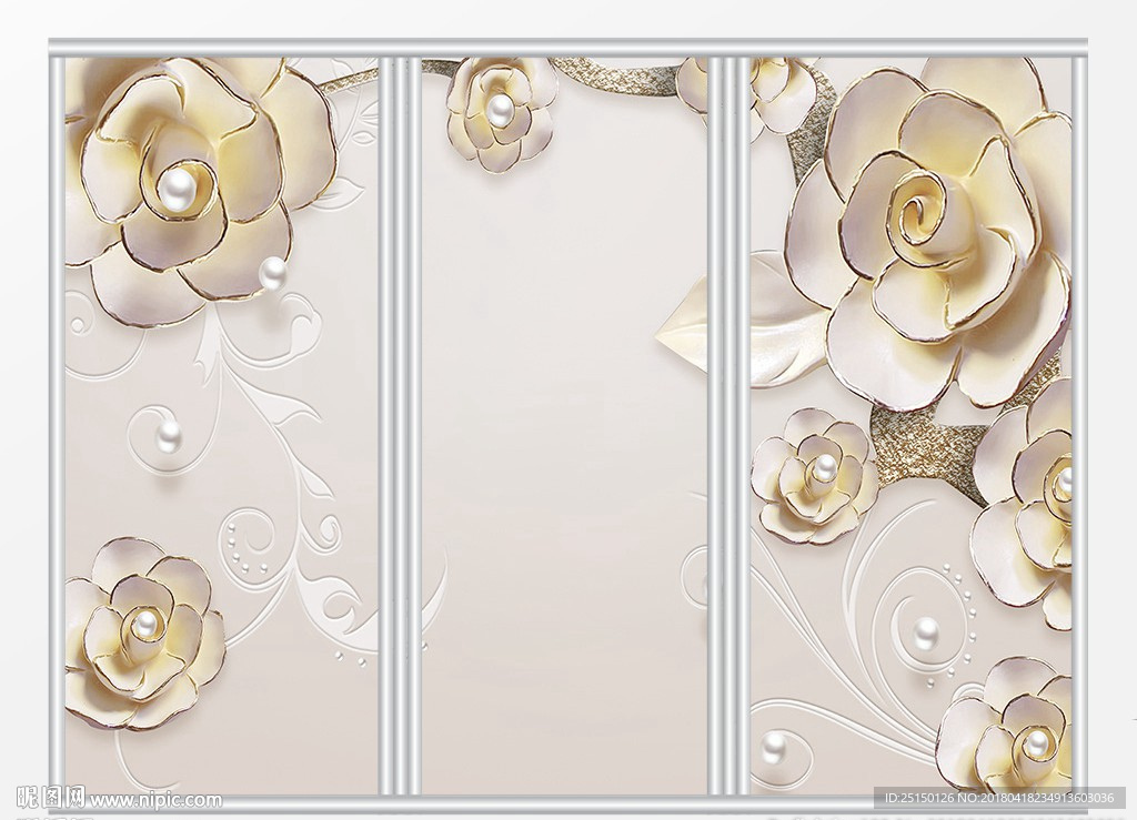 浮雕立体现代简约花开富贵移门