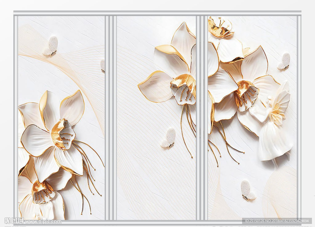 中国风浮雕花卉移门