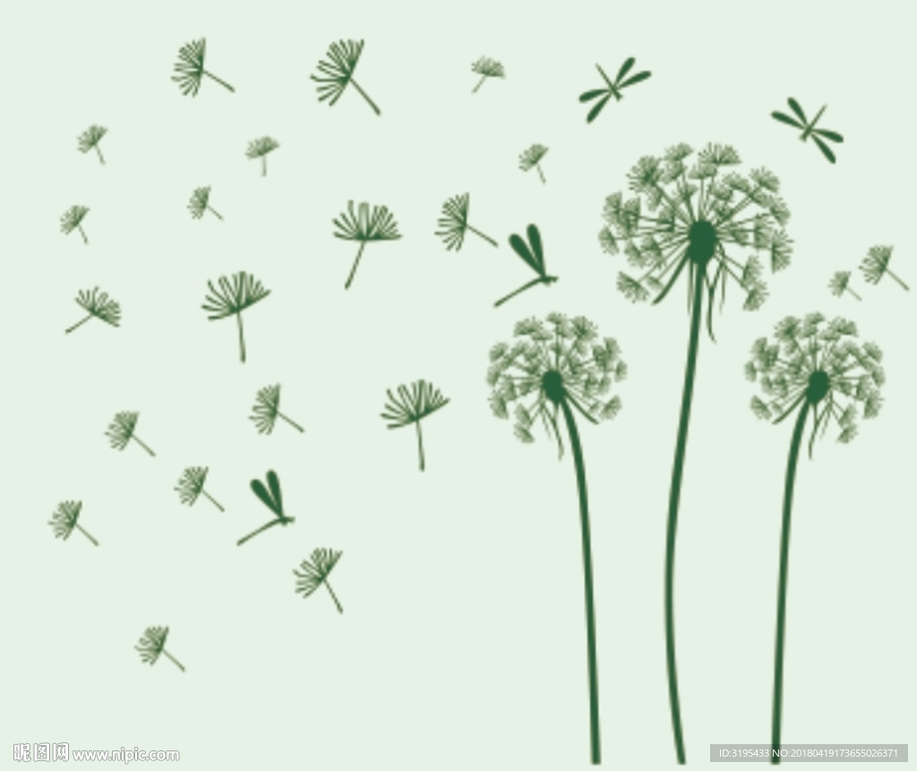 薄公英 蜻蜓 硅藻泥矢量