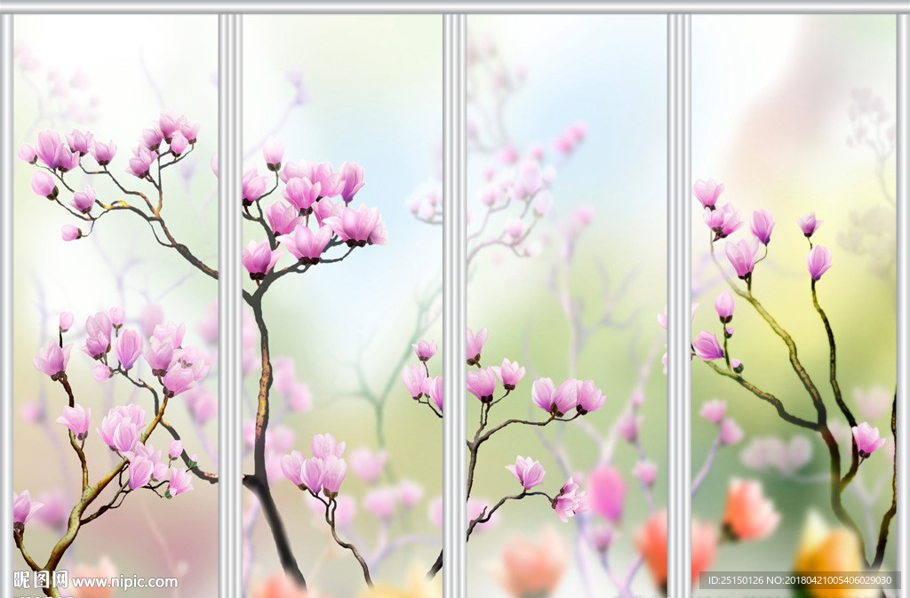 粉色花卉梦幻移门