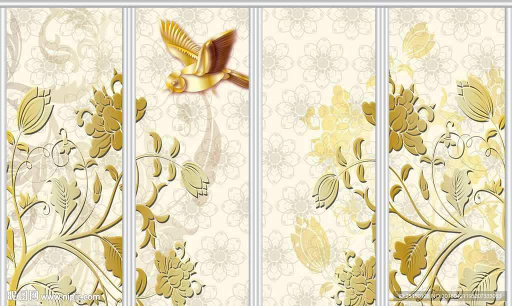 3d浮雕花鸟移门