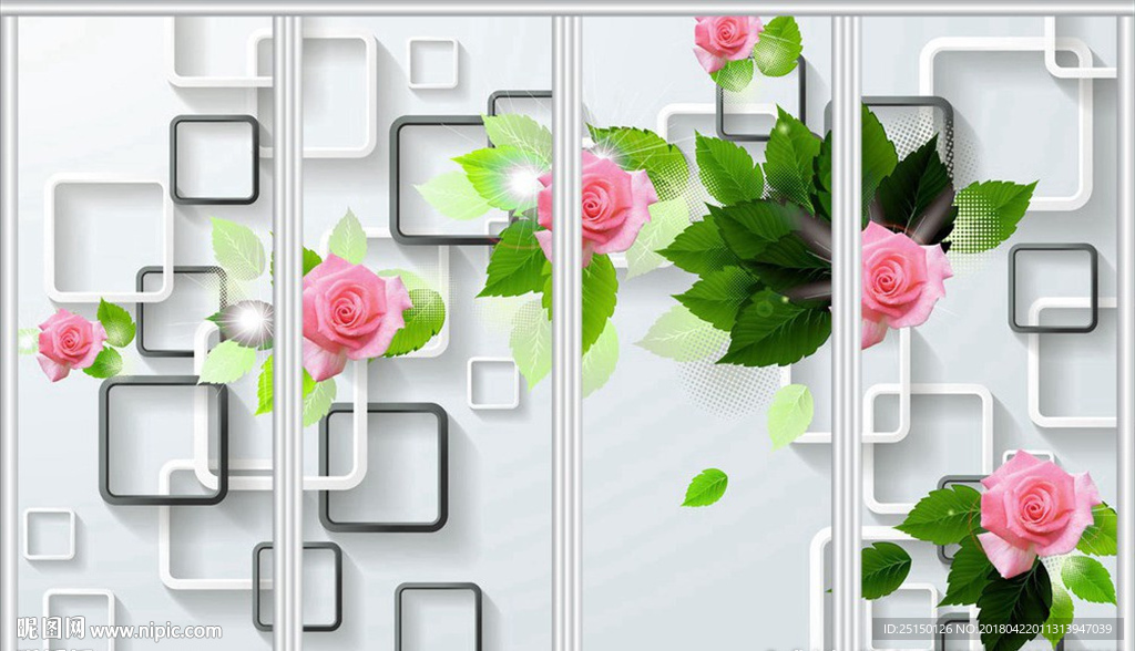 简约玫瑰花移门