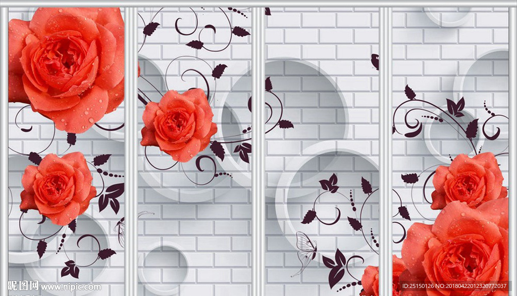 浪漫玫瑰花移门