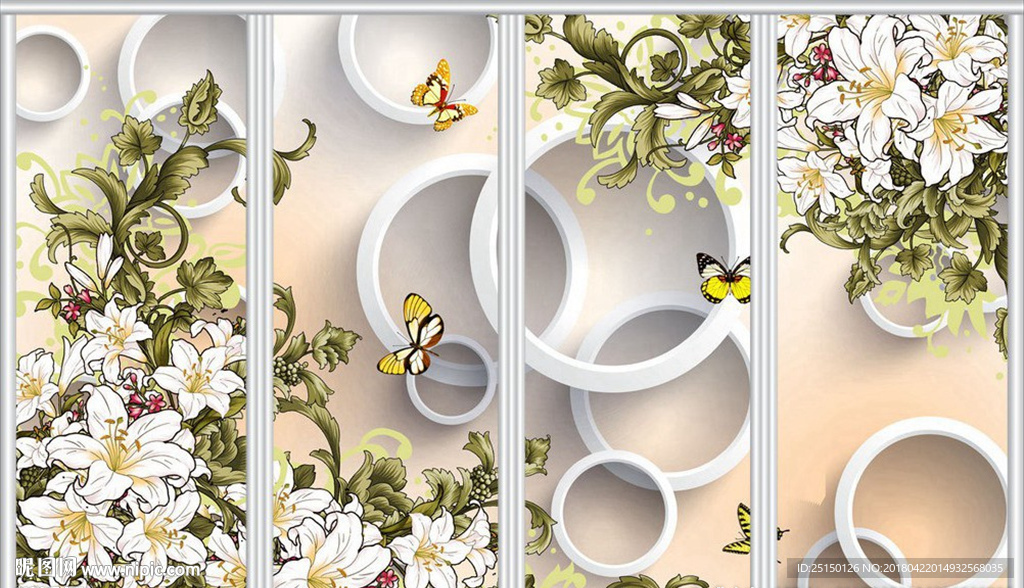 手绘百合花移门