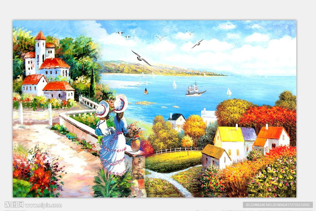 欧式田园乡村风景油画装饰背景墙