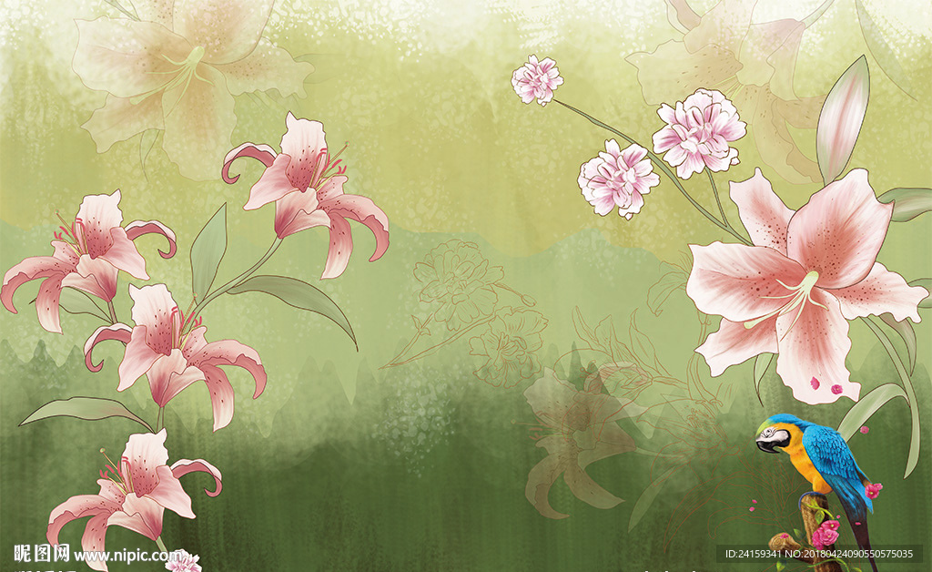 欧式抽象百合花背景墙