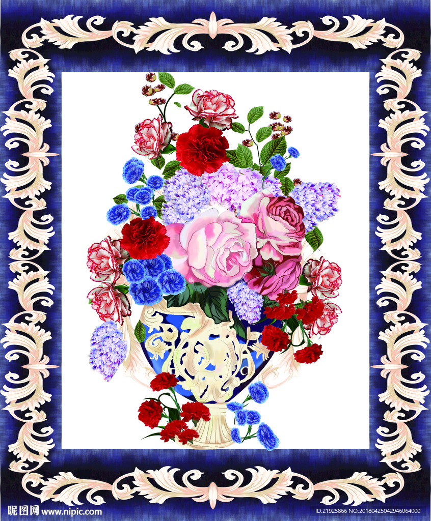 大牌花瓶方巾图案