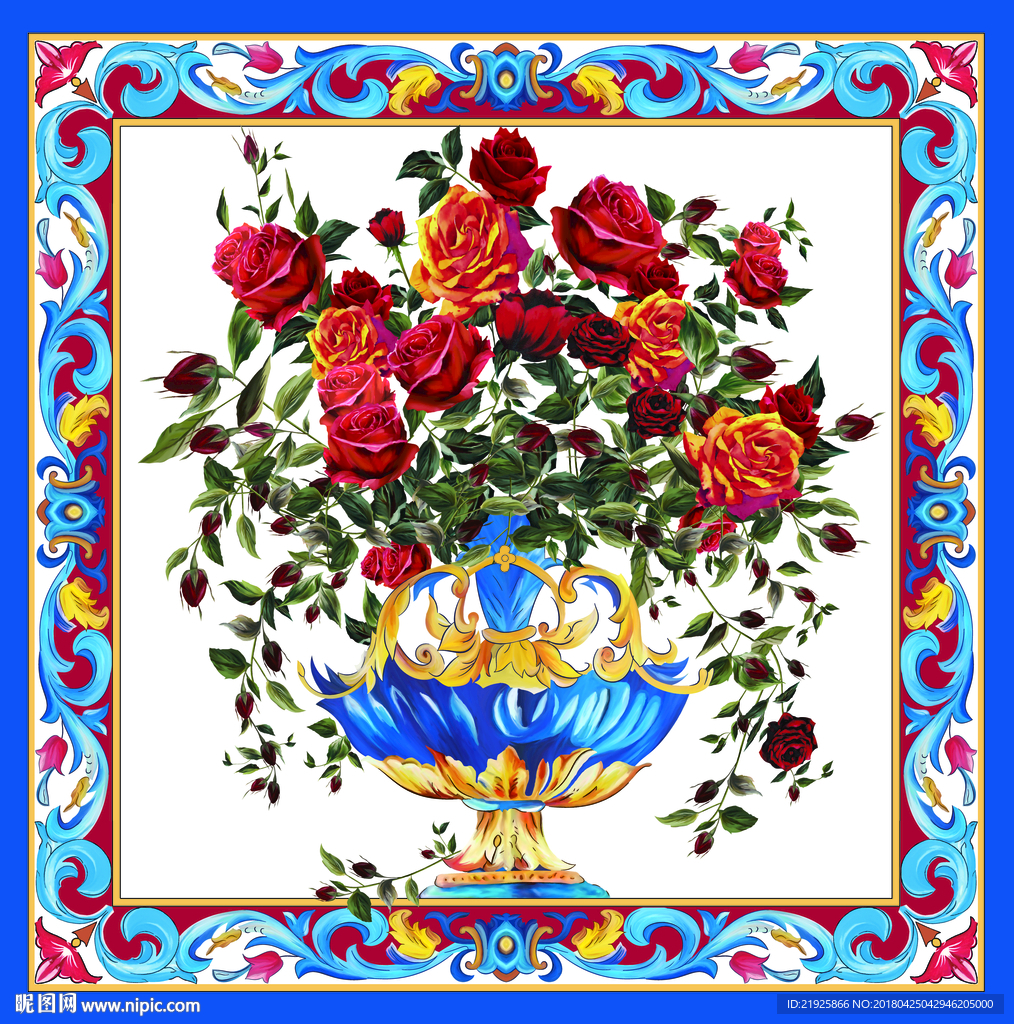 大牌花瓶方巾图案