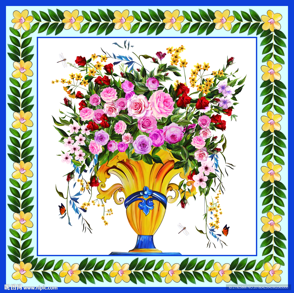 大牌花瓶方巾图案