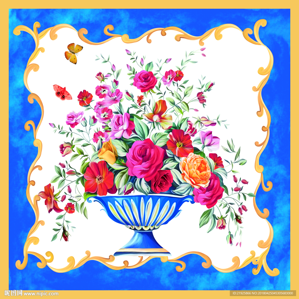 大牌花瓶方巾图案