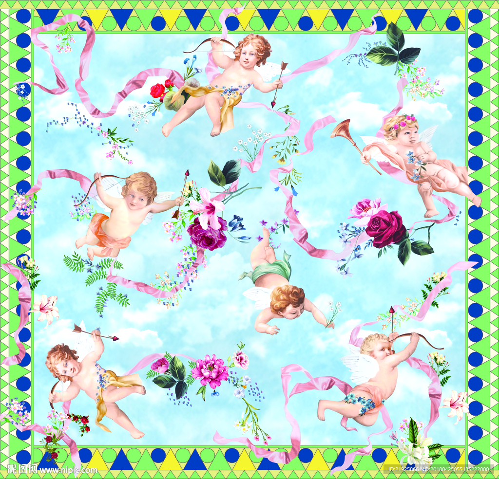 大牌天使方巾图案