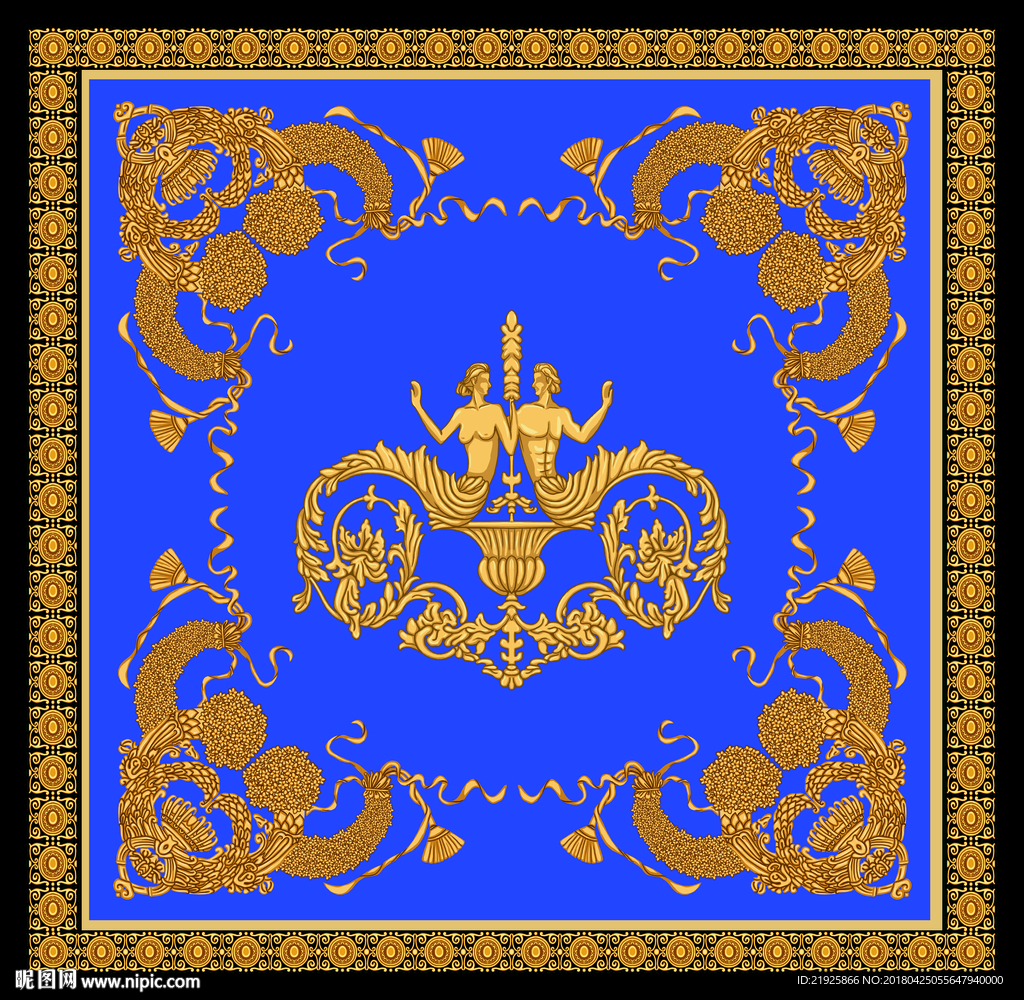 大牌人鱼方巾图案