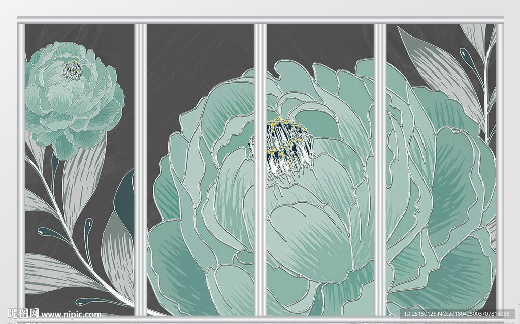 现代清新浮雕花卉移门