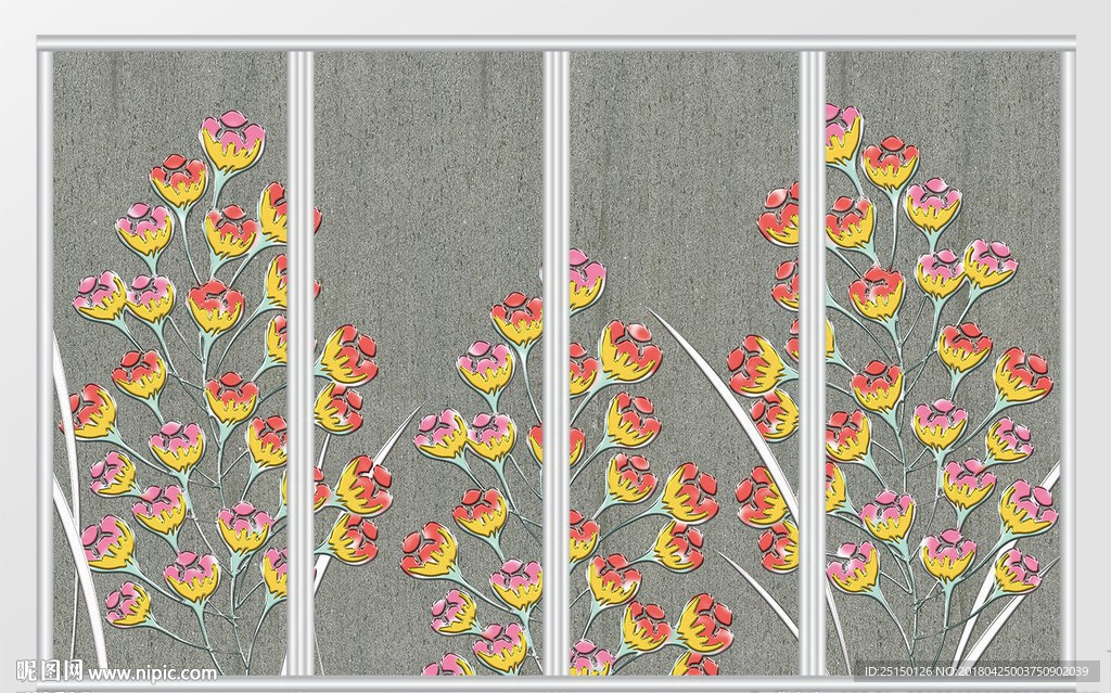 现代简约浮雕花卉移门