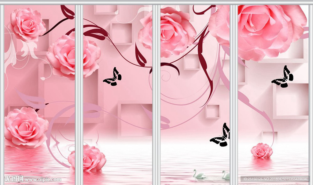浪漫粉色玫瑰花移门