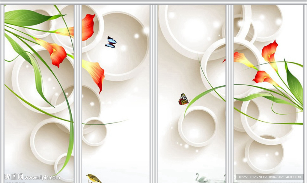 现代简约百合花移门