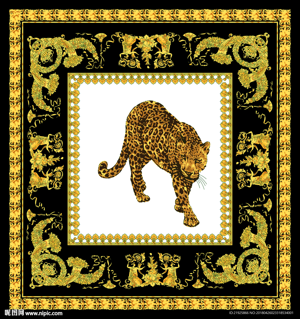 大牌豹子方巾图案