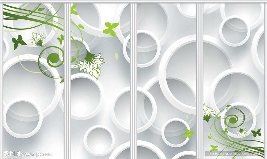 清新圆圈花卉移门
