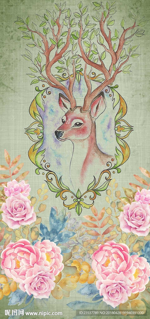 复古怀旧麋鹿花卉玄关