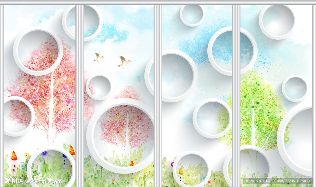 3D圆圈花卉移门