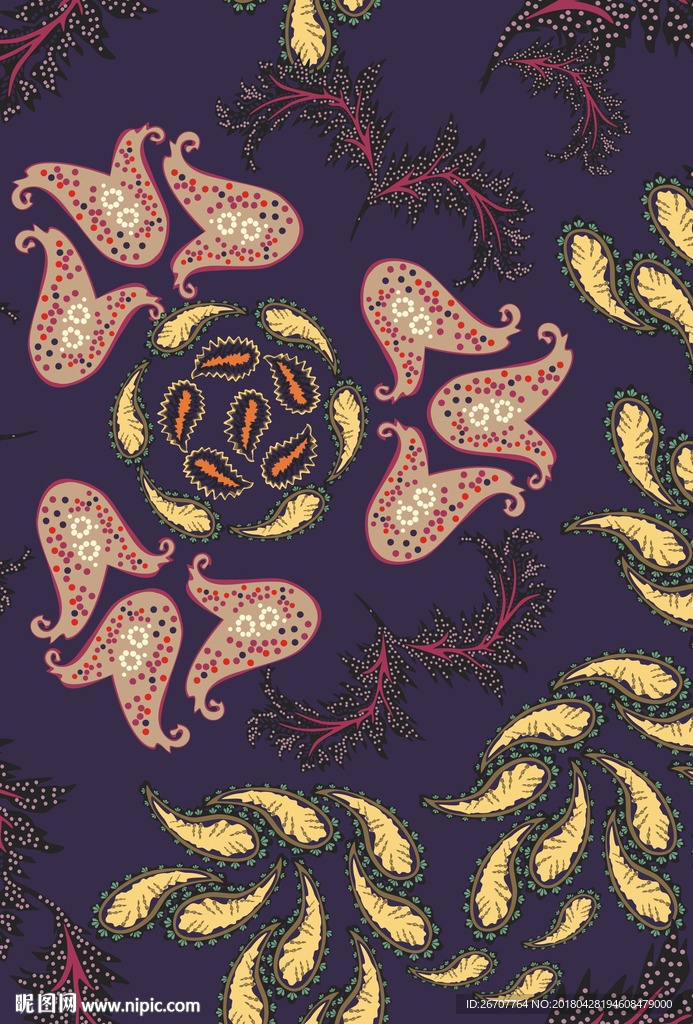 水墨画传统花卉牡丹无缝底纹素材