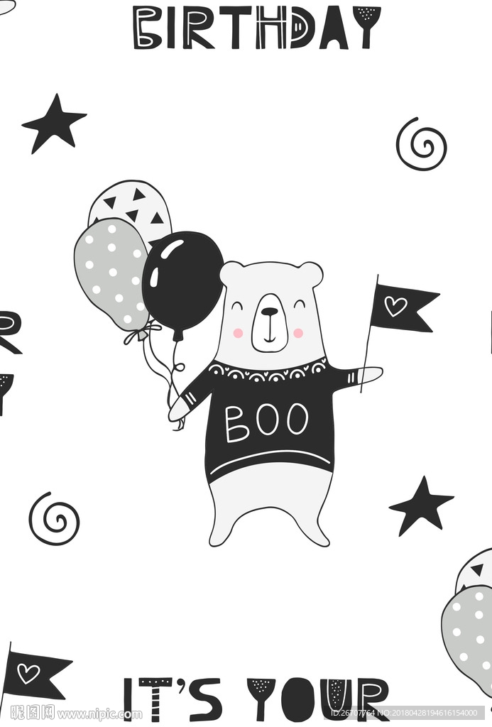 简笔画动物图案可爱熊无缝背景图