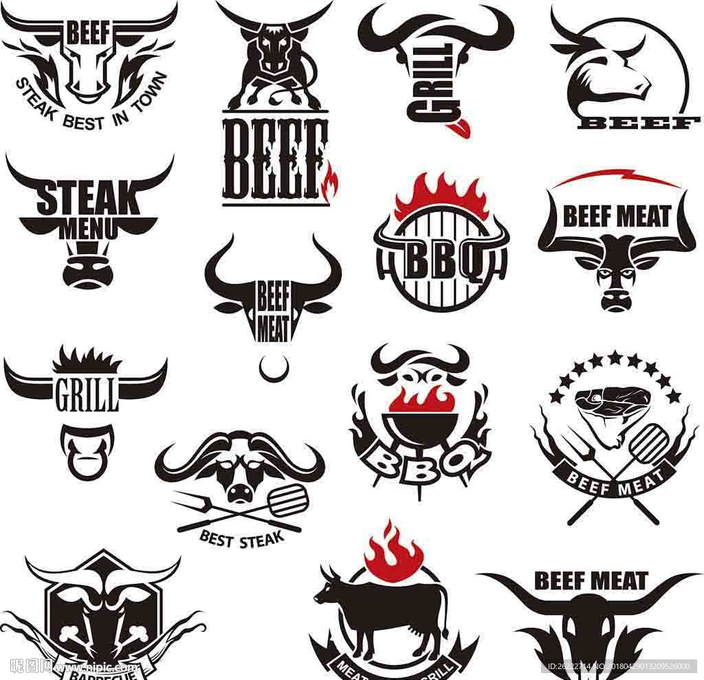 牛排烧烤矢量LOGO设计素材