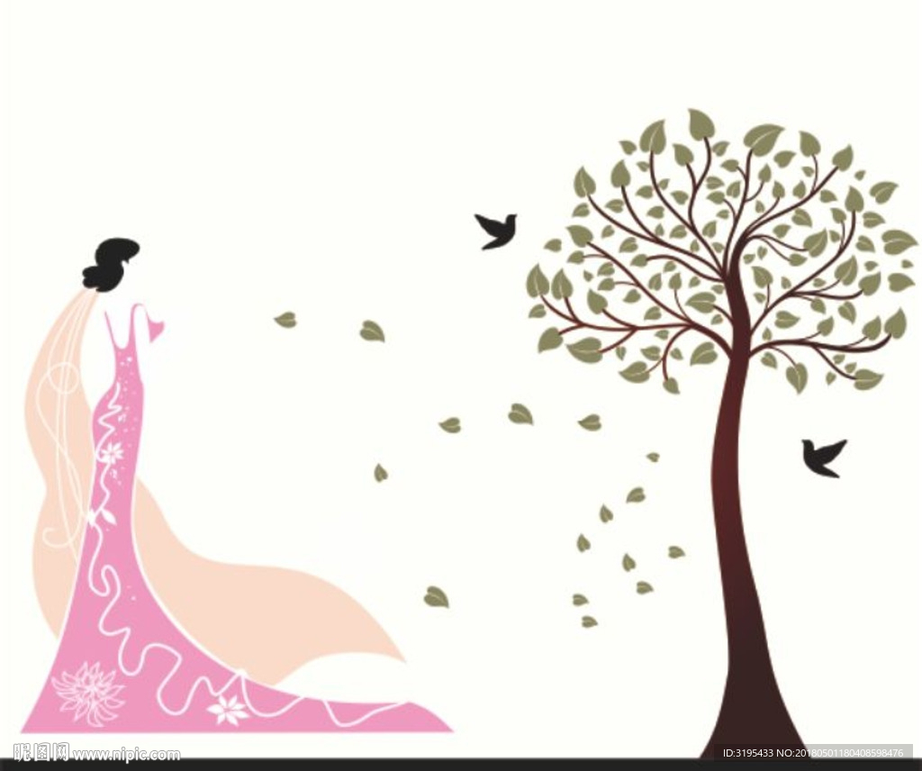 树下的美女 硅藻泥图案