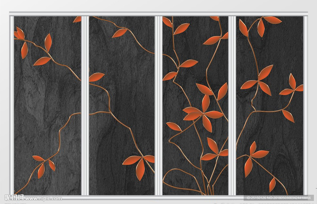 现代简约浮雕花卉移门