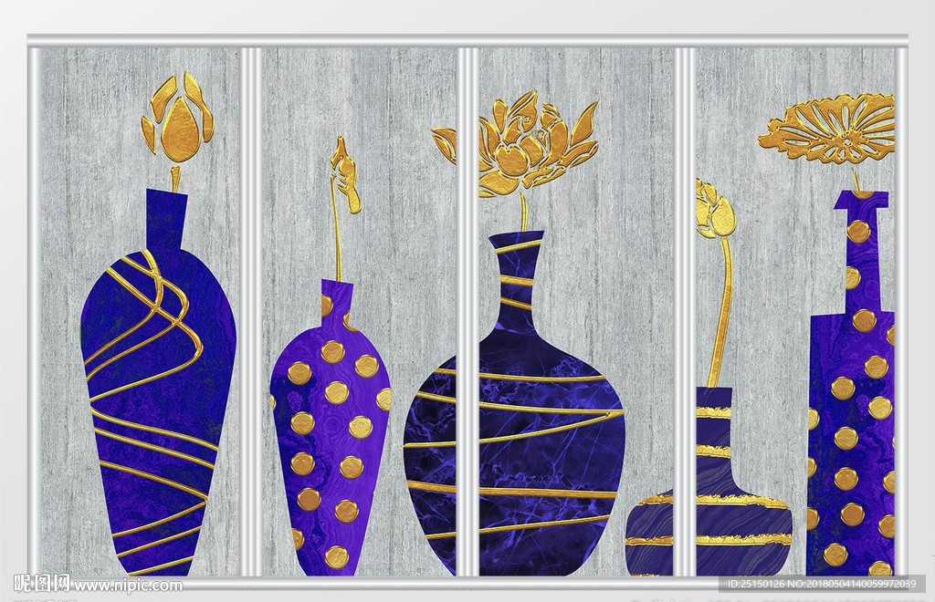 现代简约花瓶花卉移门