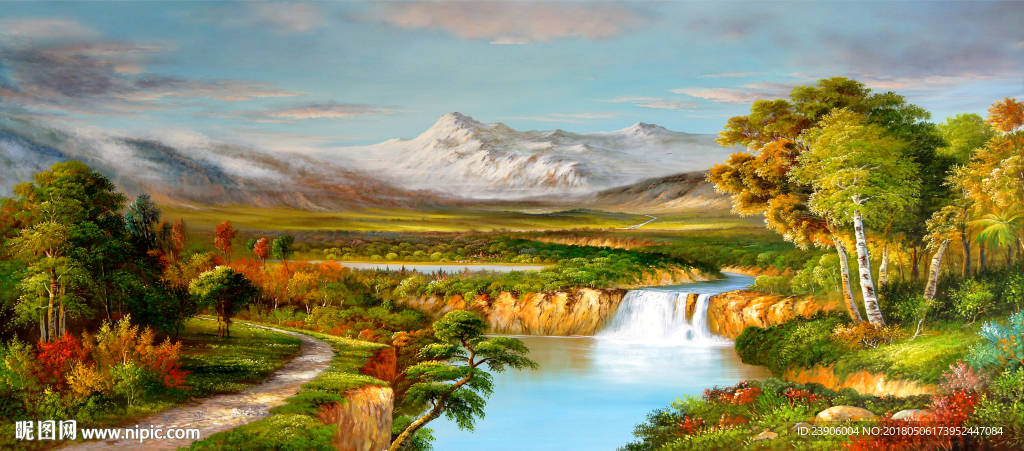 复古西方油画森林背景装饰画