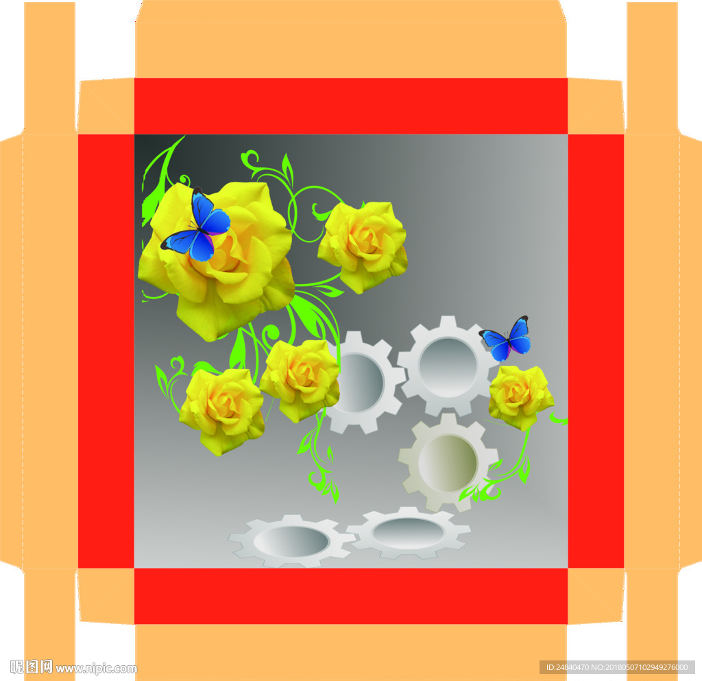 3D黄玫瑰 蛋糕盒上展开序列图