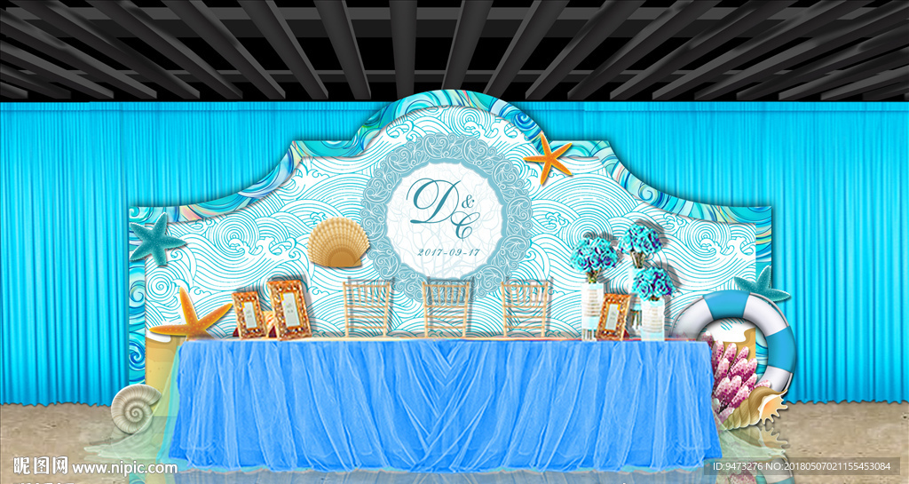 海洋系主题婚礼签到区