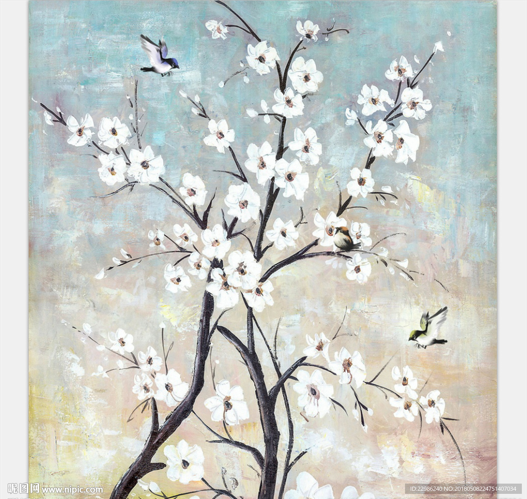 手绘简约油画发财树无框画装饰画