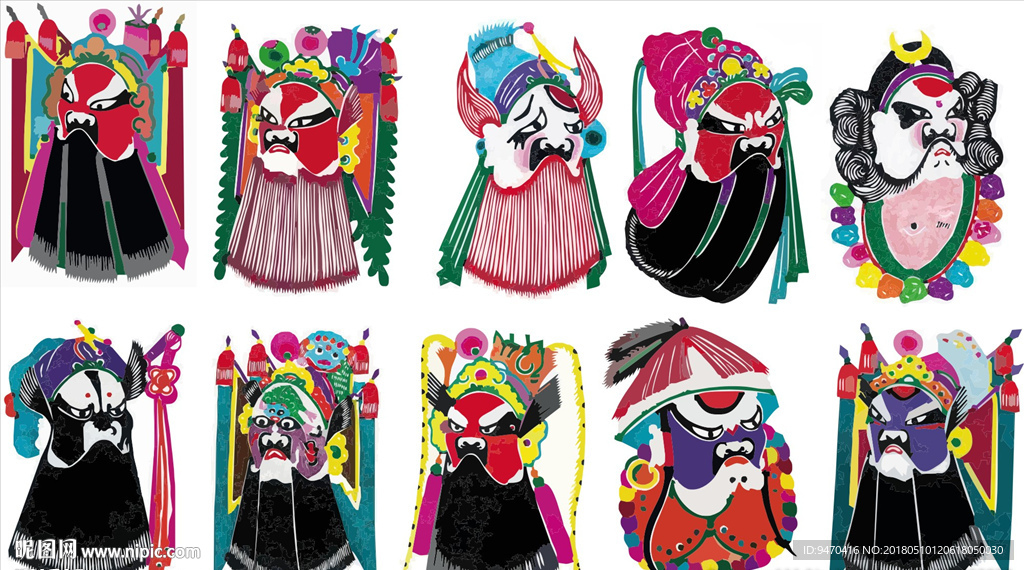 京剧人物矢量图国粹花脸头像合集