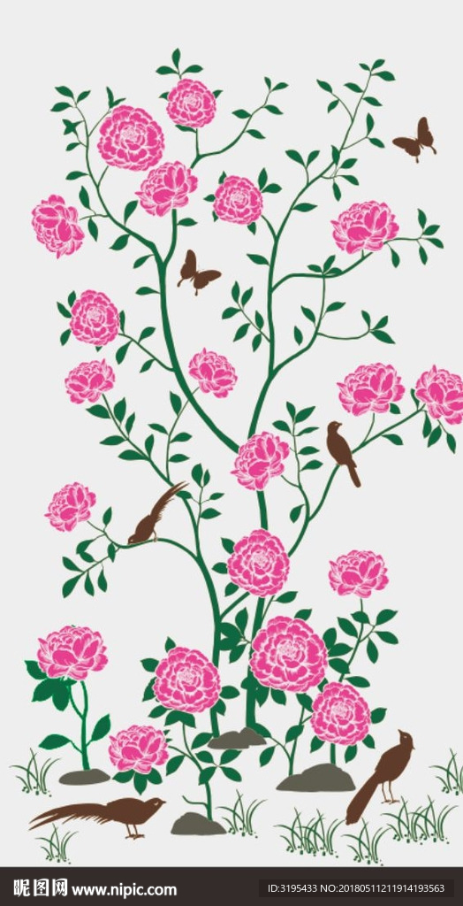 牡丹花 花鸟矢量图