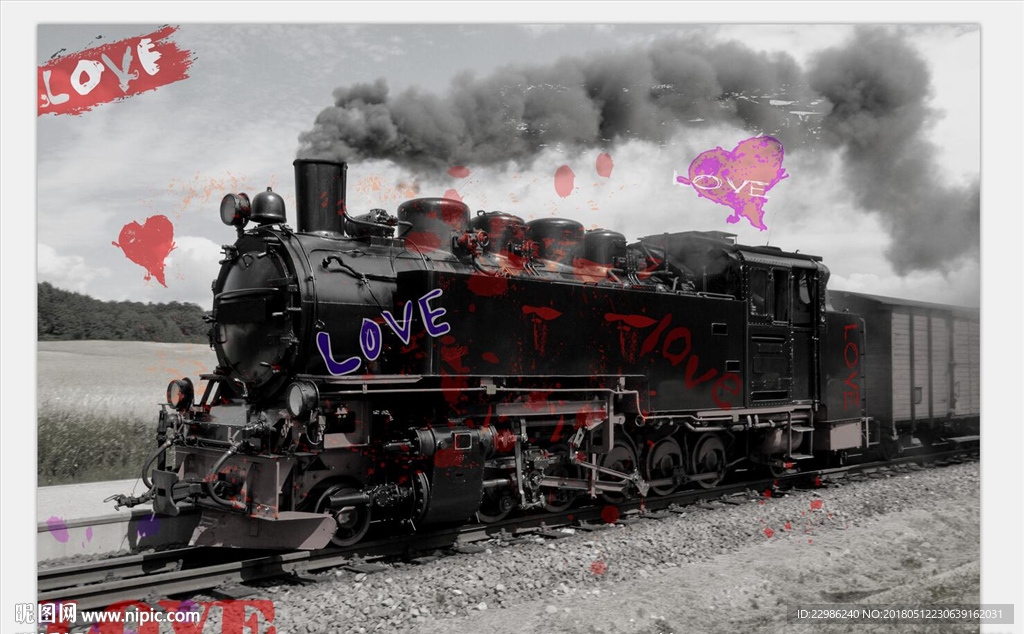 复古怀旧致青春老火车壁画背景