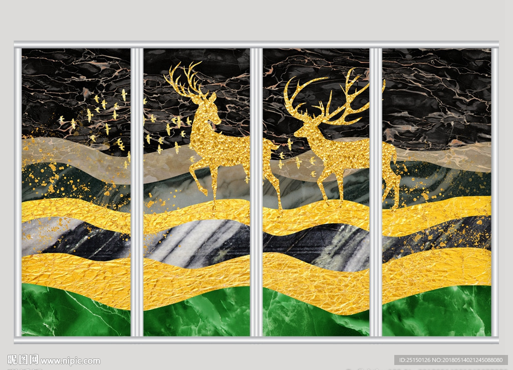 欧式大理石麋鹿金色移门