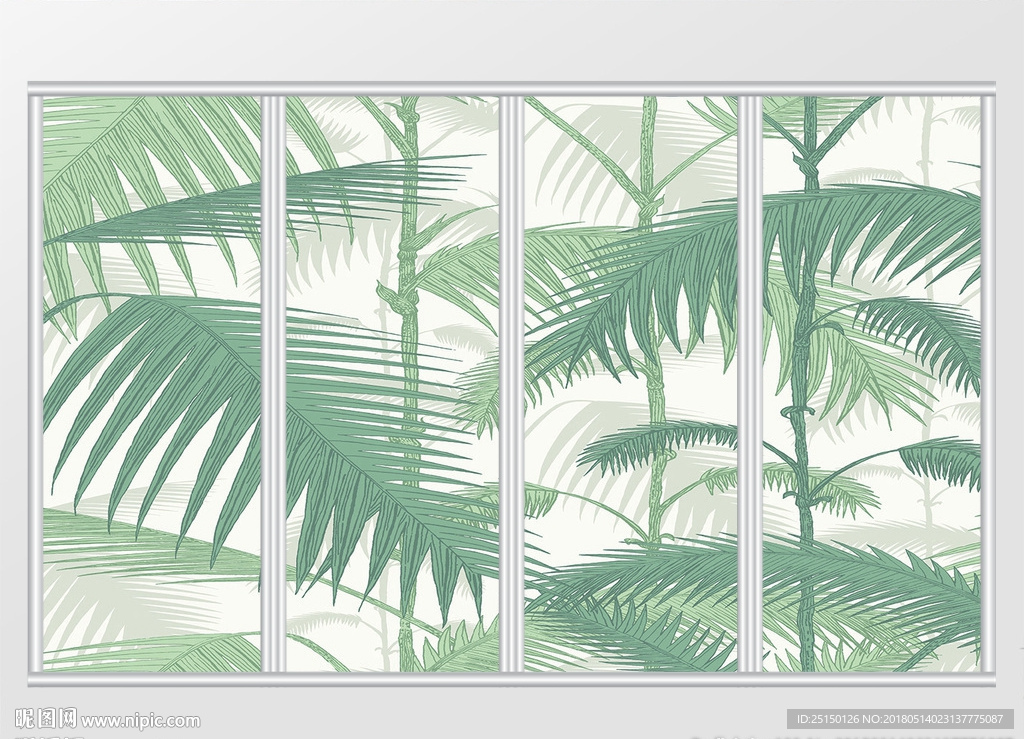 小清新芭蕉叶椰树移门