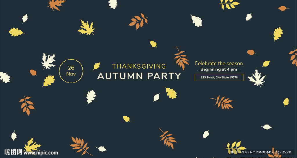彩色叶子感恩派对海报模板