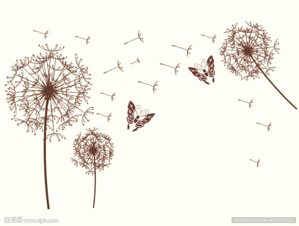 薄公英矢量 蝴蝶 硅藻泥图案